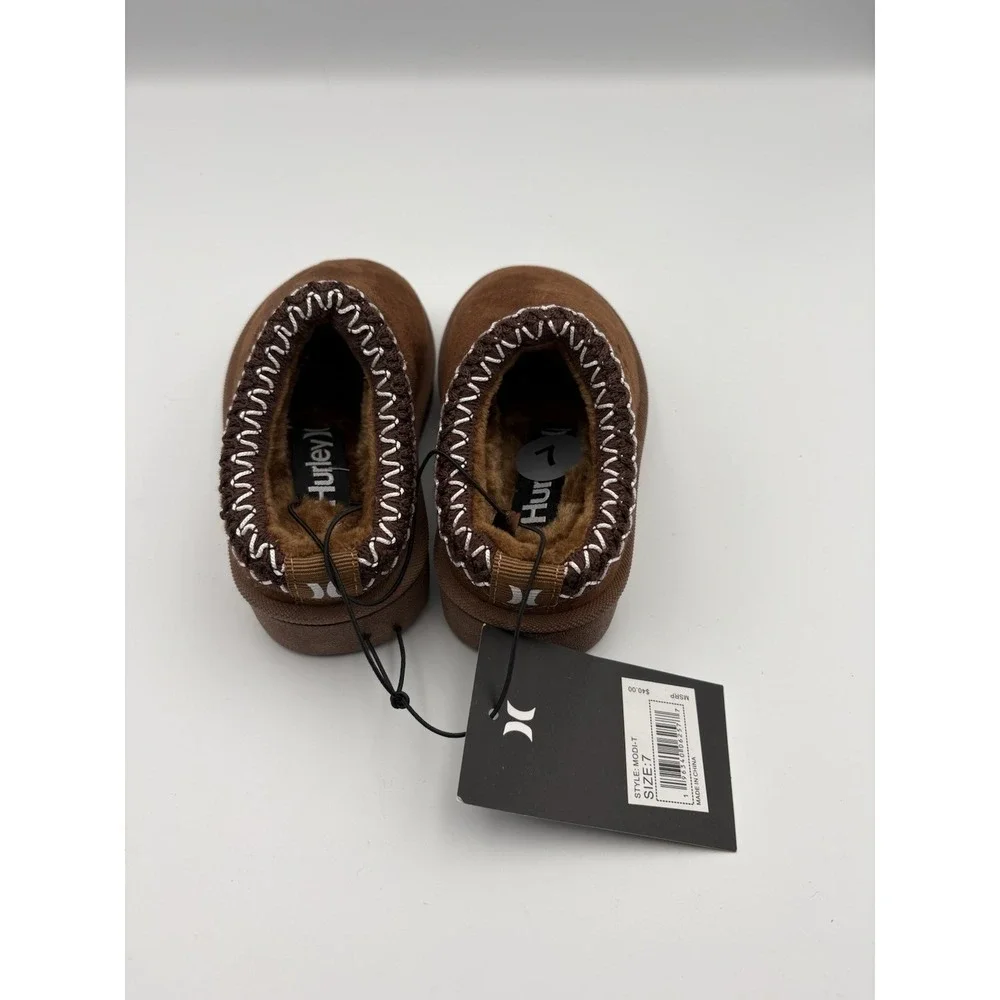 Hurley Kids MODI-T Brown Faux Suede Faux Fur Slippers Size 7 Youth NEW